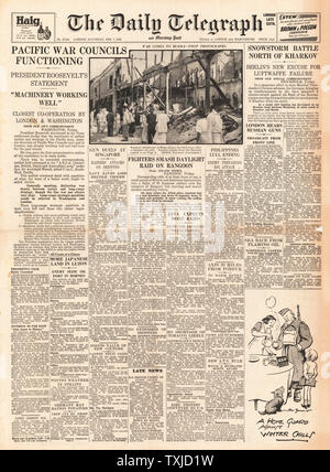 1942 front page Daily Telegraph Conseils de guerre du Pacifique Banque D'Images