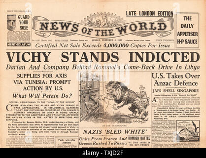 1942 front page News du monde alliés critiquer la France de Vichy Banque D'Images