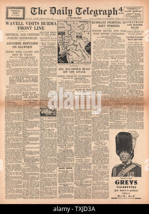 1942 front page Daily Telegraph bataille pour la Birmanie Banque D'Images
