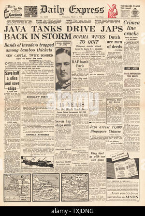 1942 front page Daily Express Bataille pour Java Banque D'Images