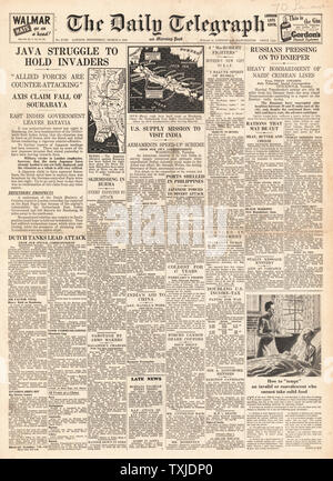 1942 première page Daily Telegraph Battle for Java Banque D'Images
