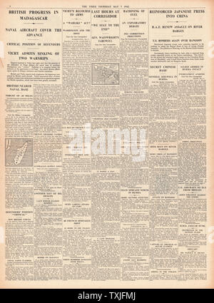 1942 page 4 la fois les forces alliées sur des terres de Madagascar et de Corregidor se rend aux forces japonaises Banque D'Images