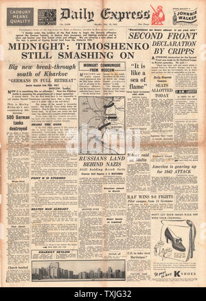 1942 front page Daily Express Bataille pour Kerch et Kharkov Banque D'Images