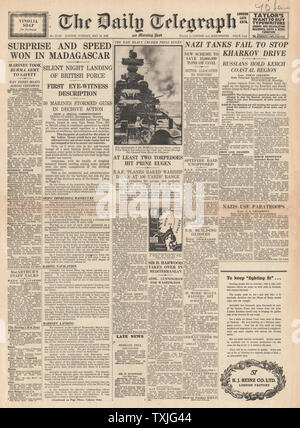 1942 front page Daily Telegraph Bataille pour Kharkov et Madagascar Banque D'Images