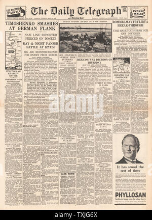 1942 front page Daily Telegraph Bataille pour Kharkov Banque D'Images