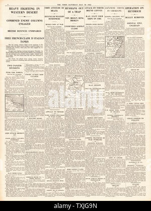 1942 page 4 la fois bataille pour la Libye et Kharkov et gravement malade Heydrich Banque D'Images