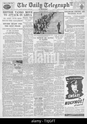 1942 front page Daily Telegraph bataille pour la Libye et Bataille de Midway Banque D'Images