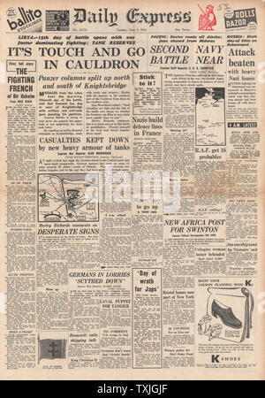 1942 front page Daily Herald bataille pour la Russie, la Libye et du Pacifique Banque D'Images