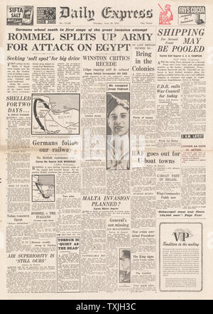 1942 première page Daily Express bataille sur la frontière égyptienne et bataille pour la Crimée et Kharkov Banque D'Images