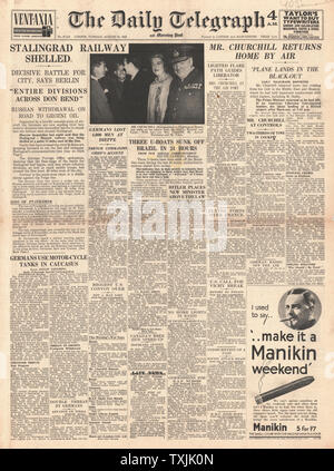 1942 front page Daily Telegraph Bataille pour Stalingrad Banque D'Images