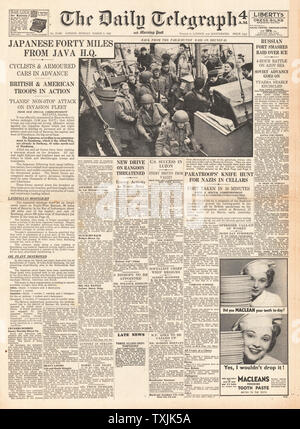 1942 première page Daily Telegraph Battle for Java Banque D'Images
