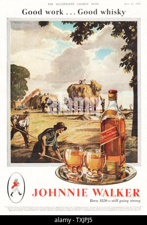 1945 Le magazine britannique annonce Whisky Johnnie Walker Banque D'Images