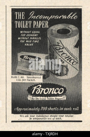 1945 Magazine BRITANNIQUE Bronco Toiler Paper Advert Banque D'Images