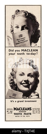 1940 UK magazine Macleans annonce Dentifrice Banque D'Images