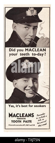 1940 UK magazine Macleans annonce Dentifrice Banque D'Images