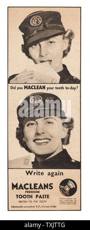 1941 Macleans Magazine britannique annonce Dentifrice Banque D'Images