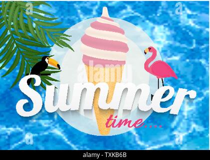 Résumé Contexte L'heure d'été à Flamingo et Toucan. Vector Illustration Illustration de Vecteur