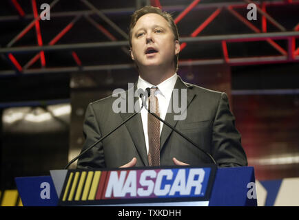 Président et chef de la NASCAR, Brian France annonce des changements à la NASCAR Championnat points lors d'une conférence de presse à la Nascar Nextel Cup Media Tour à la NASCAR Recherche & Développement site de Concord, NC le 22 janvier 1007. (Photo d'UPI/Nell Redmond) Banque D'Images