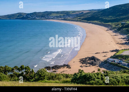 Vue paysage de Putsborough beach dans le Nord du Devon Woolacombe avec en arrière-plan Banque D'Images