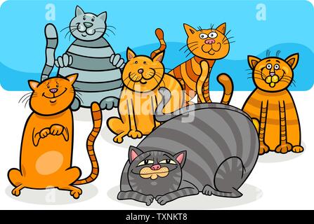 Cartoon Illustration de chats et chatons Groupe Caractères Animal mignon Illustration de Vecteur