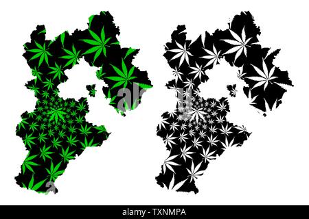 La province de Hebei (divisions administratives de Chine, Chine, République populaire de Chine, RÉPUBLIQUE POPULAIRE DE CHINE) La carte est conçue de feuilles de cannabis vert et noir, ma carte de Hebei Illustration de Vecteur