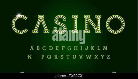 Casino jeu de lettres sur fond vert. Green luxury style vector alphabet latin. Police pour événements, web business, promotions, logos, bannières, monogramme Illustration de Vecteur