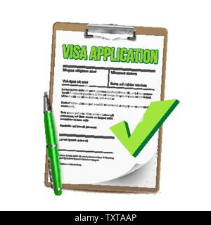 Liste de demande de visa de presse-papiers Papier Vector Illustration de Vecteur