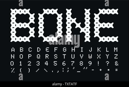 Abstract vector osseuse des lettres et des chiffres. Simple vecteur de style blanc en majuscules de l'alphabet latin. Police pour chiot mange, chien et chat, logos de produit Illustration de Vecteur