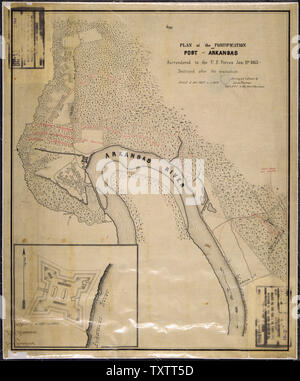 [La carte et l'inset sol] Plan de la Fortification [Fort Hindman] lors de l'autotest, Arkansas, remis à l'armée américaine le 11 janvier, 1863. Détruit après l'évacuation. L'enquête et dessiné par Julius Pitzman, capt, & A.D.C. au major général. Sherman. Banque D'Images