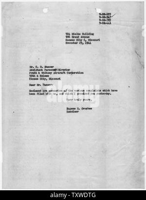 Jean René, Elston et al [Cas 9-BR-347] : Eugene R. Ormsbee de C.B. Musser ; Portée et contenu : Lettre de résumé des plaintes contre Pratt et Whitney. Banque D'Images