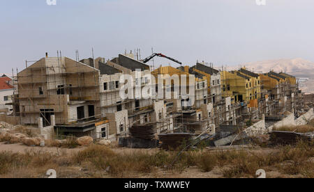 Un aperçu des nouveaux logements juifs dans la colonie Ma'ale Adumim, près de Jérusalem, en Cisjordanie, le 28 décembre 2016. Le Conseil de sécurité des Nations Unies Résolution adaptée, le 23 décembre 2334, qui est à l'encontre des colonies israéliennes dans les territoires palestiniens et de Jérusalem-Est, occupé par Israël depuis 1967. Photo par Debbie Hill/UPI Banque D'Images