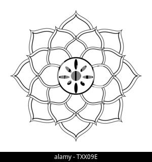 L'icône de fleurs fleur de lotus cartoon en noir et blanc Illustration de Vecteur