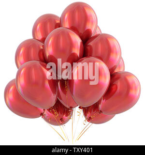 Ballons joyeux anniversaire rouge écarlate partie de la décoration lumineuse. Maison de vacances anniversaire fêter le réveillon du Nouvel An Carnaval Noël carte de souhaits Banque D'Images