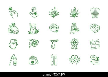 Vector hand drawn illustration du cannabis médical icônes sur fond blanc Illustration de Vecteur