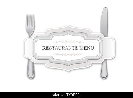 Ensemble de coutellerie. Modèle de carte de menu restaurant avec fourchette et couteau icon design. Salle à manger jeu de symboles. Illustration de Vecteur