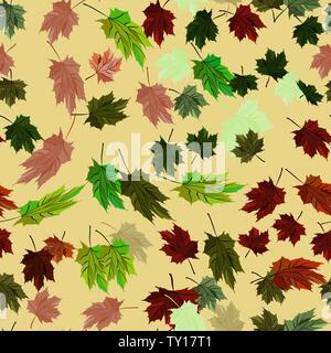 Feuilles d'érable Vector Pattern transparente style automne - rouge, vert et le gingembre jaune. Arrière-plan de gingembre et la texture de la décoration Illustration de Vecteur