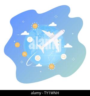 La logistique mondiale, transport de fret aérien Vue de dessus avions volant dans le monde. Concept d'illustration vectorielle pour le service d'expédition aérienne commerciale. Illustration de Vecteur