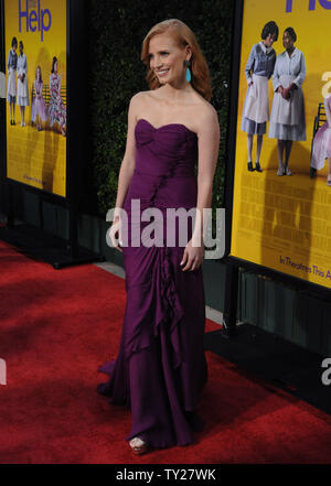 Jessica Chastain, un acteur dans la motion picture drama 'l'Aide', assiste à la première du film à l'Academy of Motion Picture Arts and Sciences à Beverly Hills, Californie le 9 août 2011. UPI/Jim Ruymen Banque D'Images