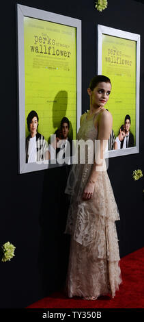 Emma Watson, un acteur dans la motion photo théâtre romantique 'Les avantages d'être une giroflée', assiste à la première du film à l'Arclight Cinerama Dome à Los Angeles le 10 septembre 2012. UPI/Jim Ruymen Banque D'Images