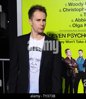 Acteur Sam Rockwell, un acteur dans la motion picture comédie crime même 'psychopathes', assiste à la première du film à l'Bruin Theatre dans la section de Westwood Los Angeles le 1 octobre 2012. UPI/Jim Ruymen Banque D'Images