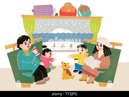 Famille heureuse d'avoir du bon temps en hiver. Profiter de leurs vacances en famille 008 vector illustration Illustration de Vecteur