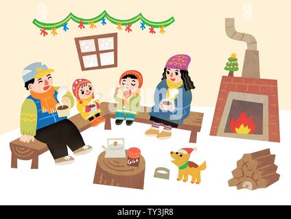 Famille heureuse d'avoir du bon temps en hiver. Profiter de leurs vacances en famille 010 vector illustration Illustration de Vecteur