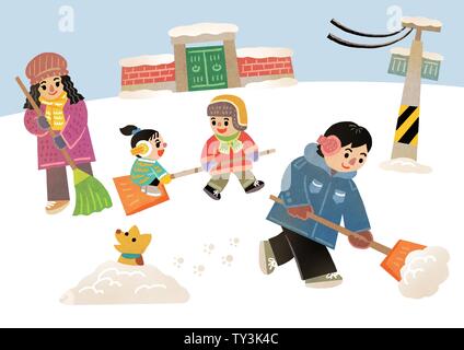 Famille heureuse d'avoir du bon temps en hiver. Profiter de leurs vacances en famille 003 vector illustration Illustration de Vecteur