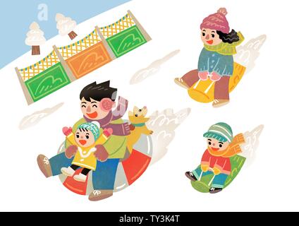 Famille heureuse d'avoir du bon temps en hiver. Profiter de leurs vacances en famille 004 vector illustration Illustration de Vecteur