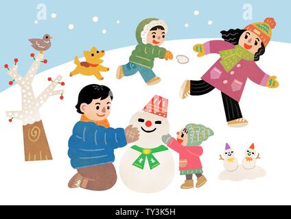 Famille heureuse d'avoir du bon temps en hiver. Profiter de leurs vacances en famille 002 vector illustration Illustration de Vecteur