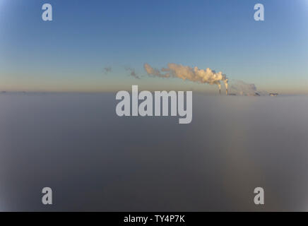 Vue aérienne de l'usine Millaquin & Raffinerie Bundaberg Bundaberg brouillard tôt le matin par le Queensland Australie Banque D'Images