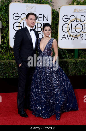 Acteurs Channing Tatum, Jenna Dewan, gauche et Tatum assister à la 73e assemblée annuelle Golden Globe Awards au Beverly Hilton Hotel à Beverly Hills, Californie le 10 janvier 2016. Photo par Jim Ruymen/UPI Banque D'Images