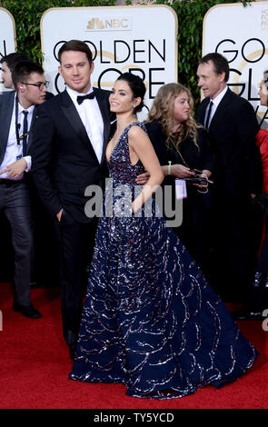 Acteurs Channing Tatum, Jenna Dewan, gauche et Tatum assister à la 73e assemblée annuelle Golden Globe Awards au Beverly Hilton Hotel à Beverly Hills, Californie le 10 janvier 2016. Photo par Jim Ruymen/UPI Banque D'Images