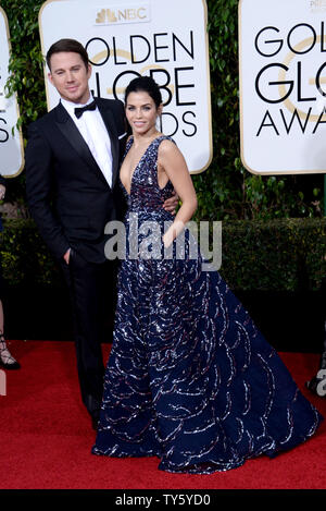 Acteurs Channing Tatum, Jenna Dewan, gauche et Tatum assister à la 73e assemblée annuelle Golden Globe Awards au Beverly Hilton Hotel à Beverly Hills, Californie le 10 janvier 2016. Photo par Jim Ruymen/UPI Banque D'Images