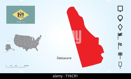 Carte des États-Unis d'Amérique avec l'État du Delaware et Maryland drapeau avec Locator Collection. Illustration de Vecteur